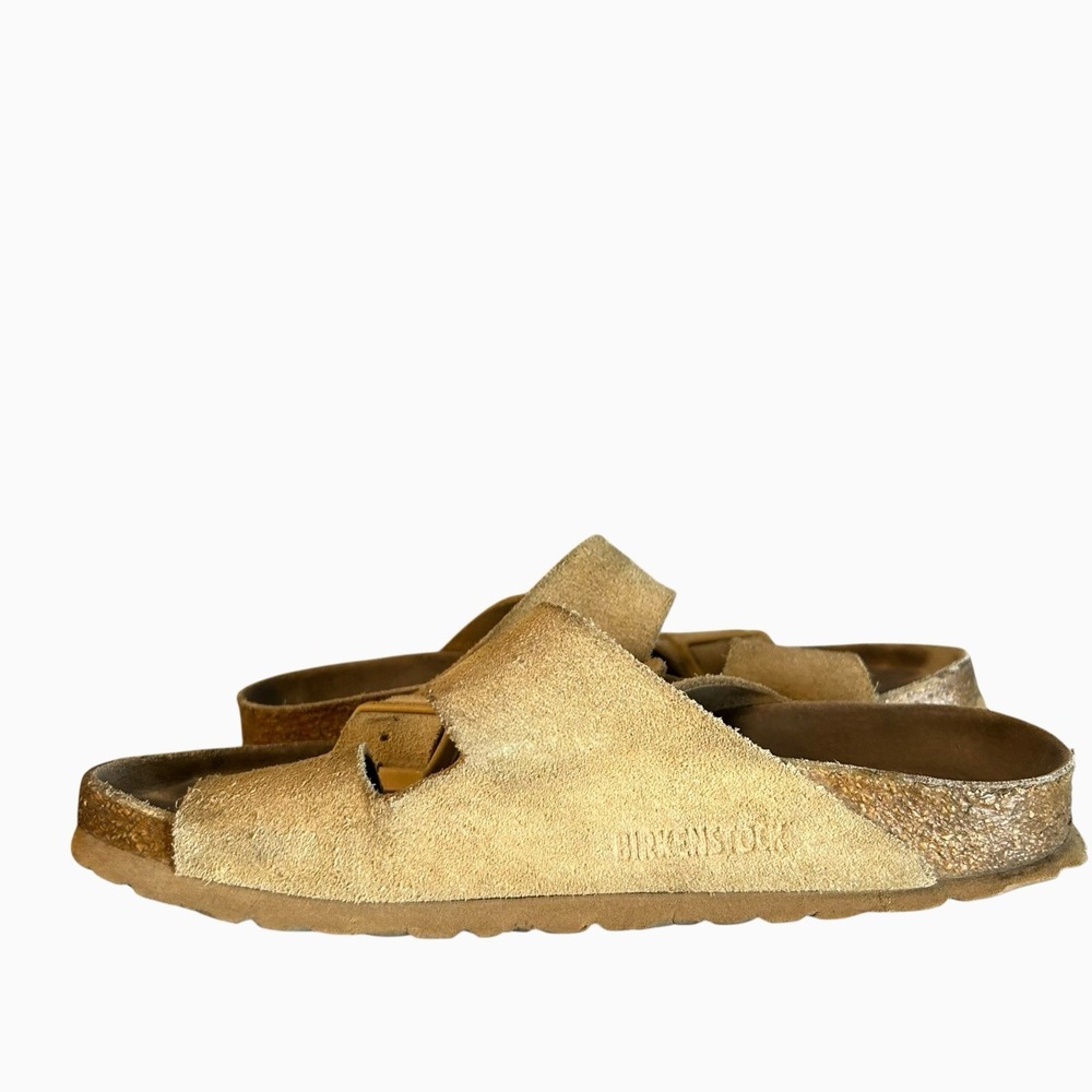Birkenstock Arizona Soft Footbed Leather Sandals Taupe Womens 38 Size 7